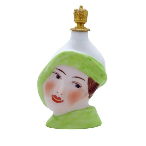 Vintage Art Deco Flapper Lady Head Flask German Crown Top Figural Perfume Bottle - Picture 1 of 5
